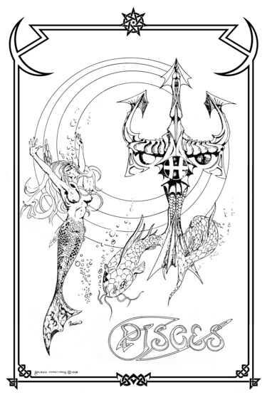 Arte digital titulada "Pisces Zodiac Sign" por Moreno Franco, Obra de arte original, Tinta