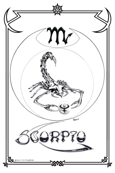 Arts numériques intitulée "Scorpio Zodiac Sign" par Moreno Franco, Œuvre d'art originale, Encre