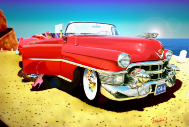 Digital Arts titled "Red Car By The Sea…" by Moreno Franco, Original Artwork, Airbrush