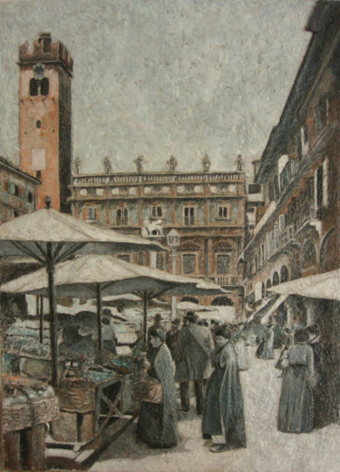 Painting titled "Piazza Brà Verona" by Walter Moreno Ambrosi, Original Artwork, Acrylic