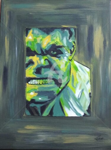 Painting titled "Hulk" by Franck Moreno, Original Artwork, Acrylic Mounted on Wood Stretcher frame