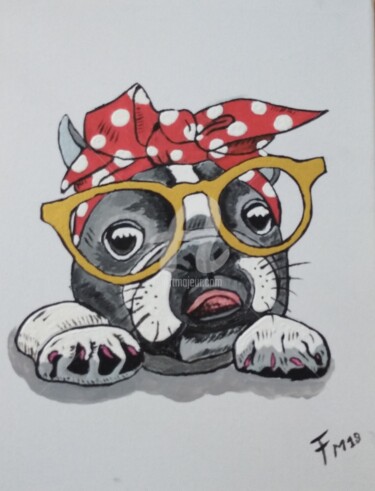 Картина под названием "Bulldog" - Franck Moreno, Подлинное произведение искусства, Акрил Установлен на Деревянная рама для н…