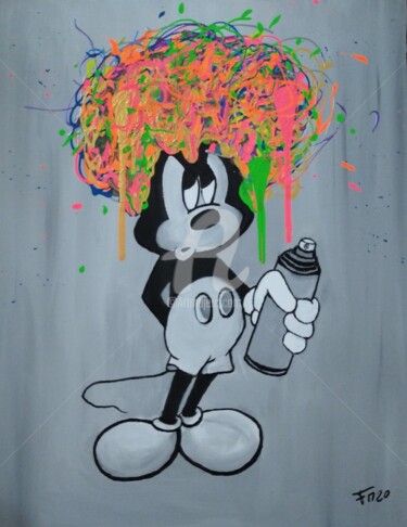 Painting titled "Mickey pop" by Franck Moreno, Original Artwork, Acrylic Mounted on Wood Stretcher frame