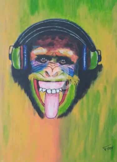 Painting titled "Monkey sound" by Franck Moreno, Original Artwork, Acrylic Mounted on Wood Stretcher frame