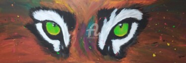 Painting titled "L'oeil du tigre" by Franck Moreno, Original Artwork, Acrylic Mounted on Wood Stretcher frame