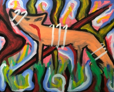 Painting titled "Trapped Fox" by Morfe, Original Artwork, Acrylic Mounted on Wood Stretcher frame