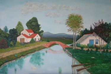 Peinture intitulée "O lago do cisne" par Morgado, Œuvre d'art originale