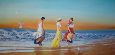 Peinture intitulée "La plage" par Morgado, Œuvre d'art originale