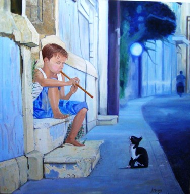 Painting titled "La flute" by Morgado, Original Artwork, Oil