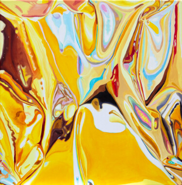 Painting titled "Watergold l" by Morgan Bisoux, Original Artwork, Oil Mounted on Wood Stretcher frame