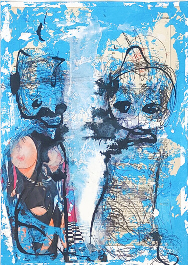 Dessin intitulée "art brut bleu perso…" par Morgan Merrheim, Œuvre d'art originale, Encre
