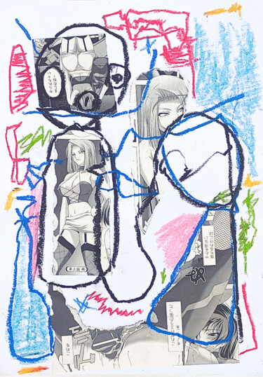 Zeichnungen mit dem Titel "015 art brut couple" von Morgan Merrheim, Original-Kunstwerk, Pastell