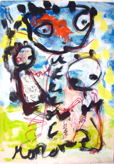 Painting titled "0012 A Bonhommes tr…" by Morgan Merrheim, Original Artwork, Oil