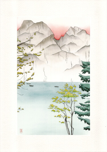 「Lago Di Braies」というタイトルの絵画 Morgane L'Evequeによって, オリジナルのアートワーク, 水彩画