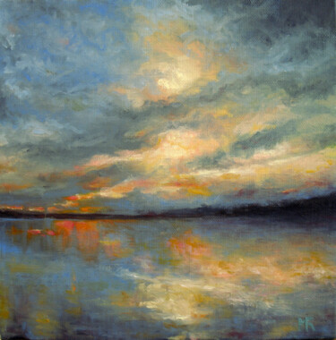 Painting titled "Sunset over Blue La…" by Morgane Raingeard, Original Artwork, Oil