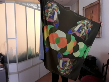 Art textile intitulée "Motif sur foulard" par Mo Wei, Œuvre d'art originale, Objets