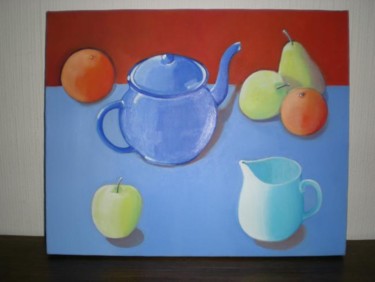 Peinture intitulée "Théière bleue et fr…" par Morgane A., Œuvre d'art originale