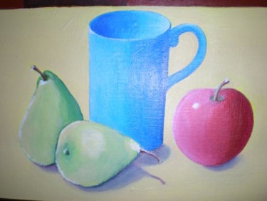 Peinture intitulée "Mug turquoise et fr…" par Morgane A., Œuvre d'art originale