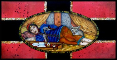 Pittura intitolato "La Fumeuse d'O" da Morgane Fecit, Opera d'arte originale, Olio