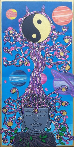 Painting titled "BOUDDHA COSMIQUE" by Morgann Furon, Original Artwork, Acrylic