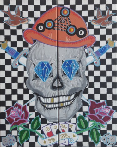 Painting titled "Skull old school/ G…" by Morgann Furon, Original Artwork, Acrylic
