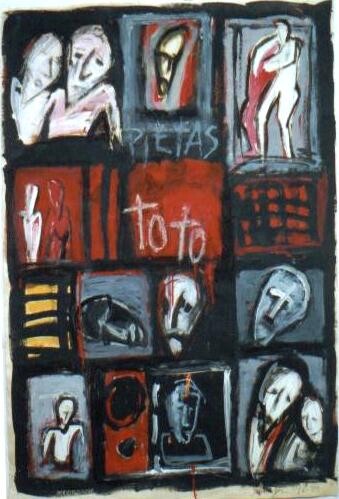 Painting titled "Pietas" by Morgese Giovanni, Original Artwork, Acrylic Mounted on Wood Panel
