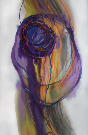 Картина под названием "фиолетовая абстракц…" - Ирина Моргунова, Подлинное произведение искусства, Акварель