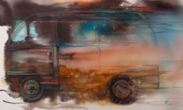 Картина под названием "ретро машина" - Ирина Моргунова, Подлинное произведение искусства, Акварель