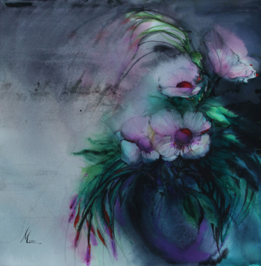 Картина под названием "белые анемоны" - Ирина Моргунова, Подлинное произведение искусства, Акварель