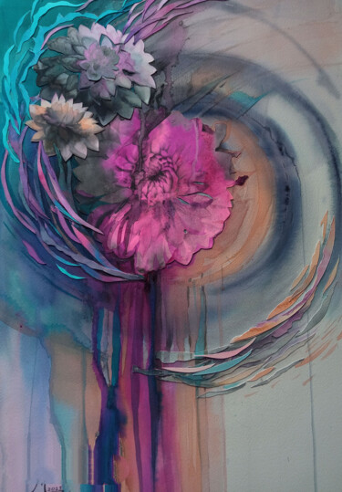 Pintura intitulada "коллаж с цветком" por Irina Morgunova, Obras de arte originais, Aquarela