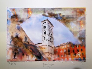 Digital Arts titled "Lucca piazza San Mi…" by Mariano Moriconi, Original Artwork, Digital Painting
