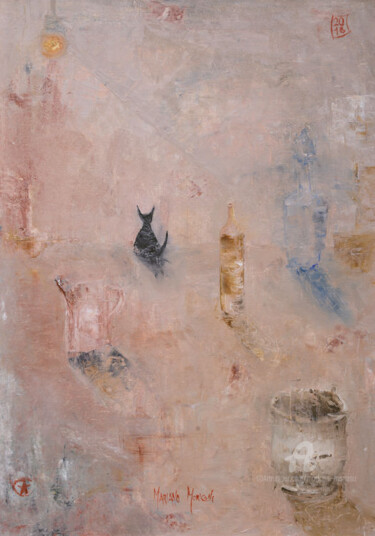 Malerei mit dem Titel "cat still life" von Mariano Moriconi, Original-Kunstwerk, Öl
