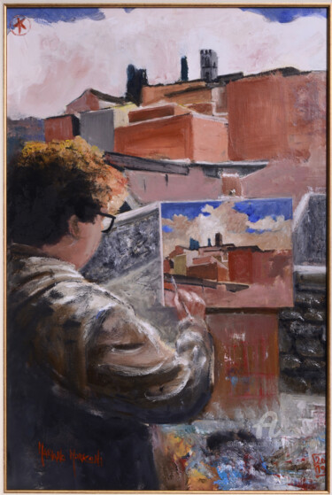 Malerei mit dem Titel "Luschi at work" von Mariano Moriconi, Original-Kunstwerk, Öl