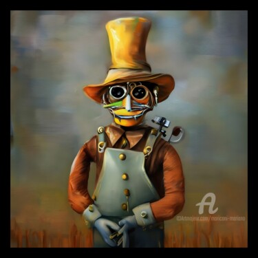 Digital Arts titled "Scarecrow" by Mariano Moriconi, Original Artwork, AI generated image Mounted on Wood Stretcher frame
