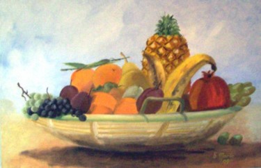 Peinture intitulée "Coupe aux fruits" par Bernard Morin, Œuvre d'art originale, Huile