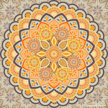 Arte digital titulada "Mandala Orange" por Emmanuelle Moreau, Obra de arte original, Trabajo Digital 2D