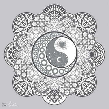 Digital Arts με τίτλο "Mandala yin yang" από Emmanuelle Moreau, Αυθεντικά έργα τέχνης, 2D ψηφιακή εργασία