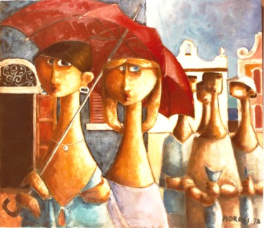 Peinture intitulée "uma rua da bahia" par Luciano Morosi 1930 - 1994, Œuvre d'art originale, Huile