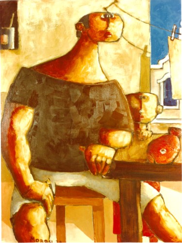 Painting titled "o pae do menino" by Luciano Morosi 1930 - 1994, Original Artwork, Oil