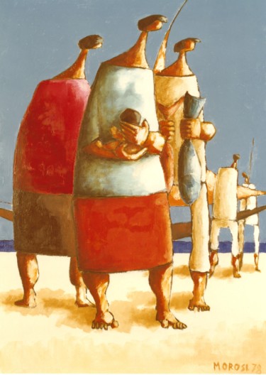 Pittura intitolato "a volta dos canoeir…" da Luciano Morosi 1930 - 1994, Opera d'arte originale, Olio