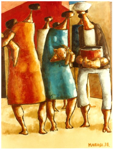Schilderij getiteld "Na feira" door Luciano Morosi 1930 - 1994, Origineel Kunstwerk, Olie