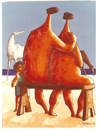 Painting titled "Na praia de mongang…" by Luciano Morosi 1930 - 1994, Original Artwork, Oil