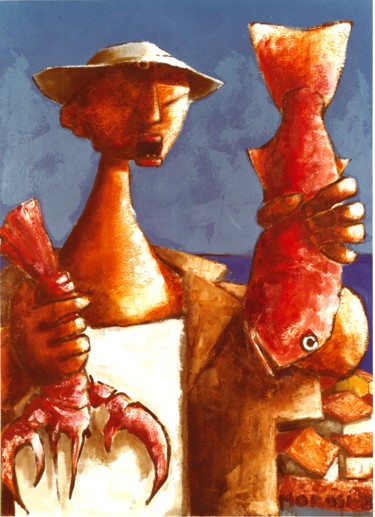 Painting titled "O pescador" by Luciano Morosi 1930 - 1994, Original Artwork