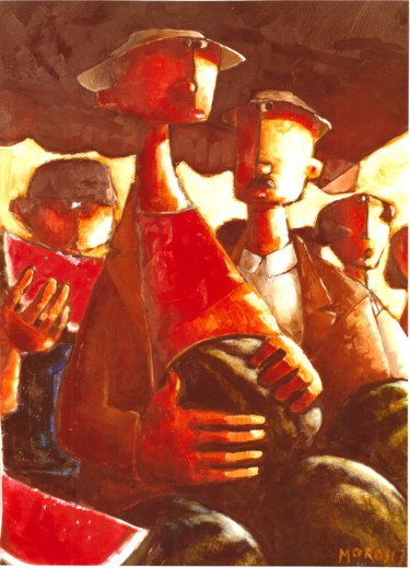 Pintura intitulada "O banco da Melancia" por Luciano Morosi 1930 - 1994, Obras de arte originais