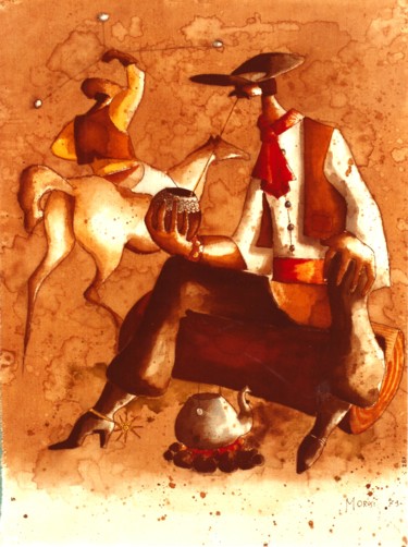 Pittura intitolato "Os Gaùchos" da Luciano Morosi 1930 - 1994, Opera d'arte originale