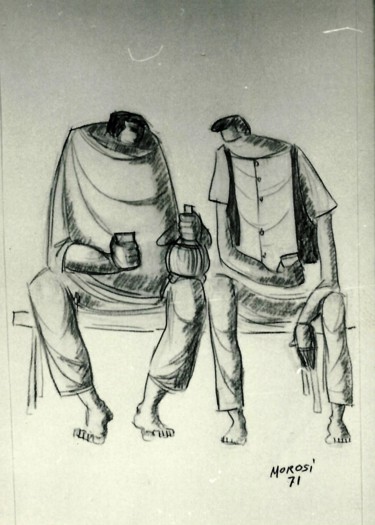 Dessin intitulée "Bozzetto a matita" par Luciano Morosi 1930 - 1994, Œuvre d'art originale