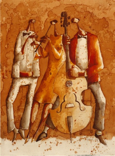 Pittura intitolato "Contrabbasso" da Luciano Morosi 1930 - 1994, Opera d'arte originale
