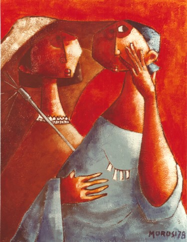 Malarstwo zatytułowany „Donne” autorstwa Luciano Morosi 1930 - 1994, Oryginalna praca