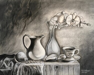 Schilderij getiteld "Still Life !" door Morteza Golpoor, Origineel Kunstwerk, Houtskool