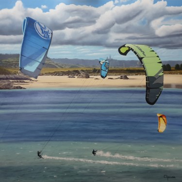 Peinture intitulée "kite surf en Bretag…" par Catherine Morvan, Œuvre d'art originale, Huile